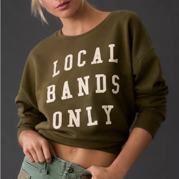 Anthropologie Tops - Pilcro Local Bands Only Olive Green Sweatshirt size small
